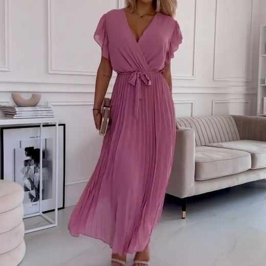 🌸Spring Specials Sale 49% OFF🌸 Women's Solid V-Neck Pleated Flowy Dress