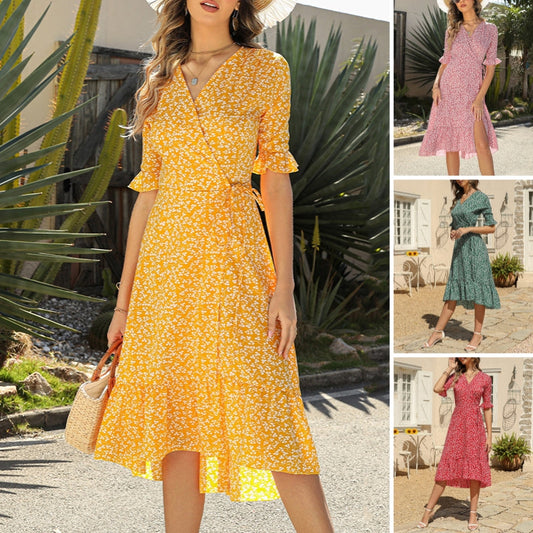 🎁Limited time 49% OFF⏳Women's Floral Wrap Dress with Ruffle Sleeves