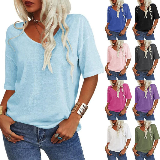 🔥This week's special price £9.99🔥Women's Solid Color V-Neck T-shirt