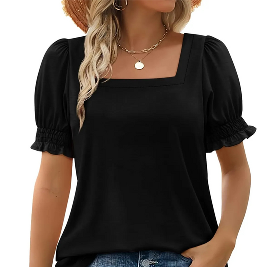 🎁49% OFF💝✨Women's Casual Square Neck Smocked Sleeve T-Shirt