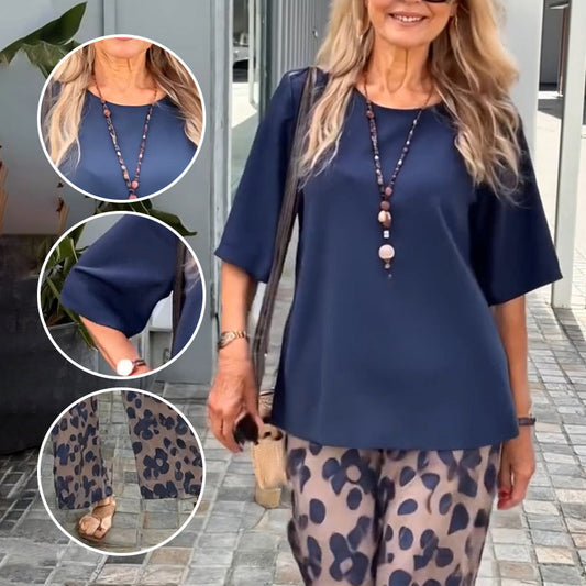 🎁Limited time 49% OFF⏳✨Women’s Round-Neck Tops & Print Pants Two-Piece Set
