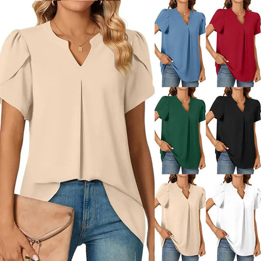 💖Summer HOT SALE 50% OFF💖Women's V-Neck Solid Color Short Sleeve Top
