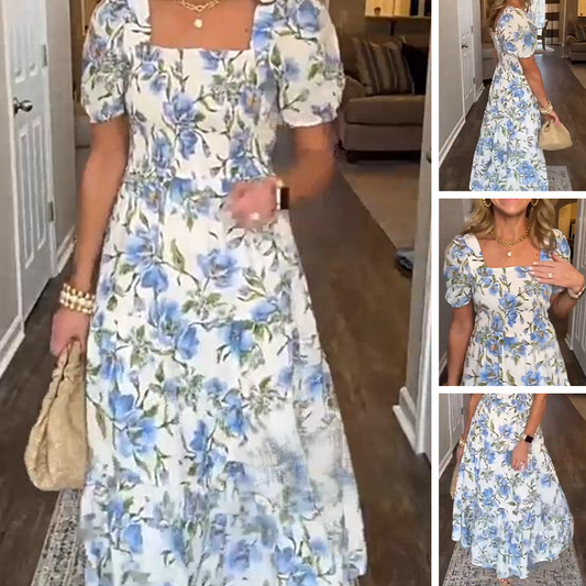 ⏰Last Day Sale 50% Off💃Women's Elegant Printed Square Neck Dress