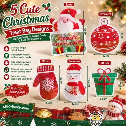 💖LAST DAY SALE ONLY ￡6.99!!🎁Easy Fill, Easy Seal🎄 Festive Self-Seal Treat Bags – Santa & Snowman Print | Resealable, Food-Safe & Perfect for Cookies, Chocolates & Little Gifts 🎅⛄