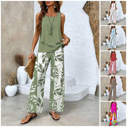 🌺Mother's Day Hot Sale 49% OFF🌺Women’s Trendy Print 2 Piece Outfits Sleeveless Top & Pants✨