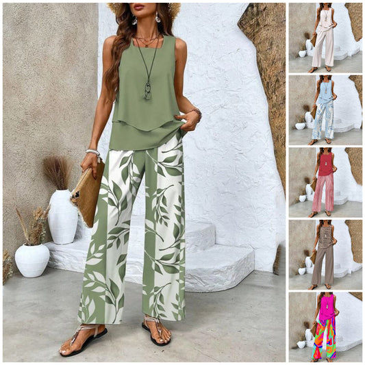 🌺Mother's Day Hot Sale 49% OFF🌺Women’s Trendy Print 2 Piece Outfits Sleeveless Top & Pants✨