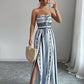 👗50% OFF NOW!💥Geometric Jumpsuit with Halter Neckline & Side Slit – Unique print & elastic back – Versatile, perfect for summer parties or resort wear ✨
