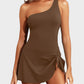 💥LAST DAY SALE 60% OFF🏖️🩱Women One Piece Swim Dress One Shoulder Swimsuit With Skirt