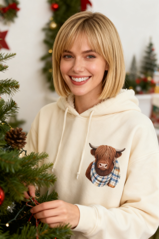 💖CHRISTMAS SALE 60% OFF!!🎁Cute Highland Cow Cozy Fleece-Lined Hooded Sweatshirt🦬