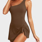 💥LAST DAY SALE 60% OFF🏖️🩱Women One Piece Swim Dress One Shoulder Swimsuit With Skirt