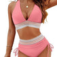 🔥Summer Sale 50% OFF💥👙High Waisted Tummy Control Color Block Bikini Sets
