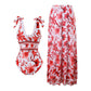 💥 Special Sale 49% OFF💥 V Neck Lace Up Printed One Piece Swimsuit and Skirt