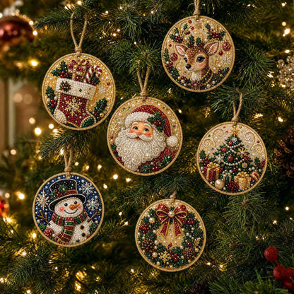 🎁LAST DAY SALE ONLY ￡7.99/6PCS!!🎄✨Christmas Wooden DIY Painting Hanging Ornaments Set -💎Make sparkling 5D pearl decorations yourself