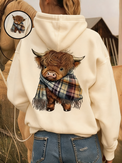 💖CHRISTMAS SALE 60% OFF!!🎁Cute Highland Cow Cozy Fleece-Lined Hooded Sweatshirt🦬