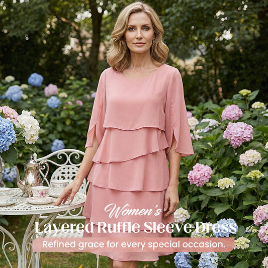 🎁LAST DAY  50% OFF! Women's Elegant Layered Ruffle Sleeve Dress – Effortless Style for Every Occasion 💃