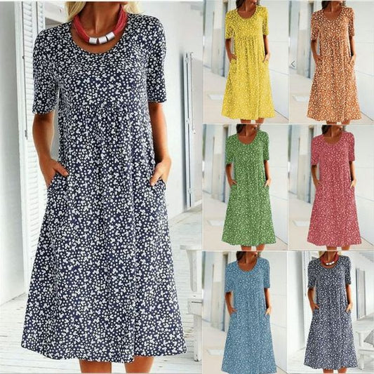 🌸2025 NEW SALES 49% OFF🔥🔥Casual Women Cotton Scoop Neck Floral Dress (8 Colors with Pockets)