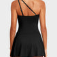 💥LAST DAY SALE 60% OFF🏖️🩱Women One Piece Swim Dress One Shoulder Swimsuit With Skirt