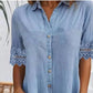 🎁Limited time 49% OFF⏳Blue Plain Collared Lace Trim Denim MIni Dress