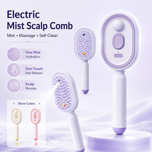 💖LAST DAY SALE 60% OFF💁‍♀️✨Electric Spray Air Cushion Massage Comb💨| Self-Cleaning Anti-Tangle ✨ | Perfect for Dry, Brittle Hair 💧🌟