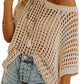 💥2026 Summer Hot Sale 50% OFF💥Women's Summer Scoop Neck Short-Sleeve Sweater Casual Crochet Hollow Out Knit Top