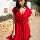 💖LAST DAY SALE 49% OFF💷Women's Elegant Waist Tie V-Neck Ruffle Dress