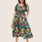 ⏰⏰Summer Hot Sale 70% OFF💃Floral Smocked Square Neck Midi Dress with Pockets