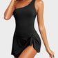 💥LAST DAY SALE 60% OFF🏖️🩱Women One Piece Swim Dress One Shoulder Swimsuit With Skirt