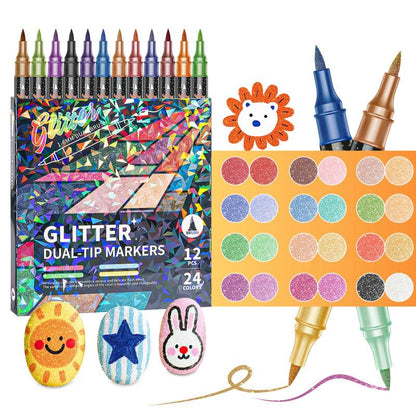 🔥 50% OFF ✨ Glitter Dual-Tip Brush Markers – 24–96 Colours for Sparkling Art & Lettering