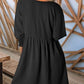 🌷Summer Hot Sale 50% Off💕Round Neck Short Sleeve Smocked Tunic Dress with 3/4 Sleeves