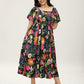⏰⏰Summer Hot Sale 70% OFF💃Floral Smocked Square Neck Midi Dress with Pockets