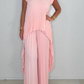 ⏳Limited time 50% OFF⏳🔥Laney Pleated Short Sleeve Irregular Midi Top and Elastic Waist Wide Leg Pants Set✨
