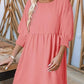 🌷Summer Hot Sale 50% Off💕Round Neck Short Sleeve Smocked Tunic Dress with 3/4 Sleeves