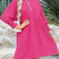 🌷Summer Hot Sale 50% Off💕Round Neck Short Sleeve Smocked Tunic Dress with 3/4 Sleeves
