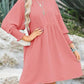 🌷Summer Hot Sale 50% Off💕Round Neck Short Sleeve Smocked Tunic Dress with 3/4 Sleeves