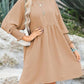 🌷Summer Hot Sale 50% Off💕Round Neck Short Sleeve Smocked Tunic Dress with 3/4 Sleeves