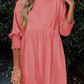 🌷Summer Hot Sale 50% Off💕Round Neck Short Sleeve Smocked Tunic Dress with 3/4 Sleeves