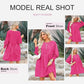 🌷Summer Hot Sale 50% Off💕Round Neck Short Sleeve Smocked Tunic Dress with 3/4 Sleeves