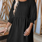 🌷Summer Hot Sale 50% Off💕Round Neck Short Sleeve Smocked Tunic Dress with 3/4 Sleeves