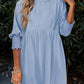 🌷Summer Hot Sale 50% Off💕Round Neck Short Sleeve Smocked Tunic Dress with 3/4 Sleeves