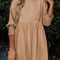 🌷Summer Hot Sale 50% Off💕Round Neck Short Sleeve Smocked Tunic Dress with 3/4 Sleeves