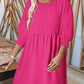 🌷Summer Hot Sale 50% Off💕Round Neck Short Sleeve Smocked Tunic Dress with 3/4 Sleeves