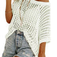 💥2026 Summer Hot Sale 50% OFF💥Women's Summer Scoop Neck Short-Sleeve Sweater Casual Crochet Hollow Out Knit Top