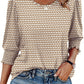 Women Dressy Casual 3/4 Length Sleeve Womens Tops with Smocked Cuffs