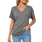 🎁Last Day Promotion 49% OFF✨Womens Short Sleeve V Neck Dolman Tops with Side Shirring Loose Fit Shirts