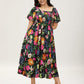 ⏰⏰Summer Hot Sale 70% OFF💃Floral Smocked Square Neck Midi Dress with Pockets