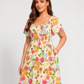 ⏰⏰Summer Hot Sale 70% OFF💃Floral Smocked Square Neck Midi Dress with Pockets