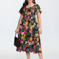 ⏰⏰Summer Hot Sale 70% OFF💃Floral Smocked Square Neck Midi Dress with Pockets