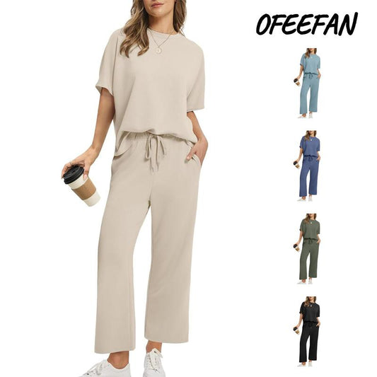 🌸New Arrival 50%OFF💖Women’s Summer Oversized Wide Leg Crop Pants Two Piece Outfits Set