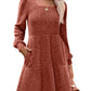 🍂🍁💃2025  Autumn  New Style 62% OFF⏰Women's Square Neck Lantern Sleeve Ribbed Dress|Glow in  Autumn  Elegance!❄️💃