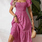 🤩2026 Summer Hot Sale 50% OFF!💖Square Neck Floral Midi Dress – Smocked Bodice, Flowy Tiered Skirt, Romantic